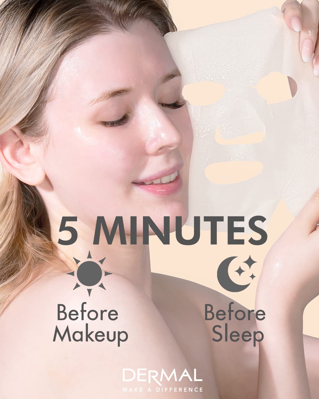 DERMAL Korean Collagen Face Mask – Hydrating & Soothing Sheet Mask with Panthenol – Hypoallergenic Calming Moisture Care for All Skin Types – 24 Combo Pack