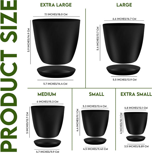 Utopia Home - Plant Pots Indoor with Drainage - 7/6.6/6/5.3/4.8 Inches Flower Pots for Indoor Planter - 5 Pack Plastic Planters - Ideal for Stocking Stuffers or Home Christmas Decorations - Black