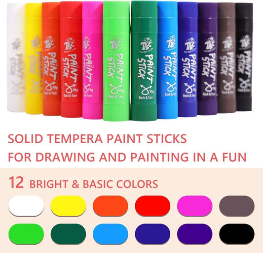 TBC The Best Crafts Paint Sticks,12 Classic Colors, Washable, Non-toxic, Tempera Paint Sticks for Kids and Students