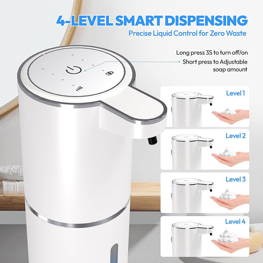 2 Pack Automatic Foaming Soap Dispenser,Touchless Foam Soap Dispenser,12.8oz Rechargeabled Wall Mounted Smart for Bathroom and Kitchen Dish Soap,Easy for Toddlers(White)