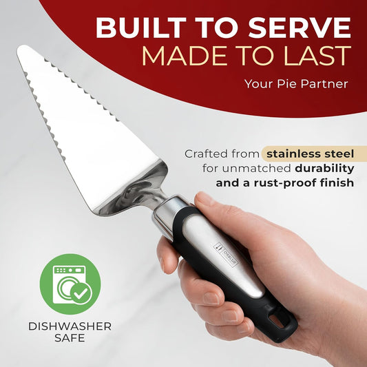 Orblue Pie Server, Essential Kitchen Tool, Serrated on Both Sides, Great for Right or Left Handed Chef, Stainless Steel Flatware, Cake Cutter, Black