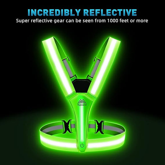 LED Reflective Vest Safety Gear, Light Up Vest for Night Walking Cycling, High Visibility Running Vest with Reflective Strips