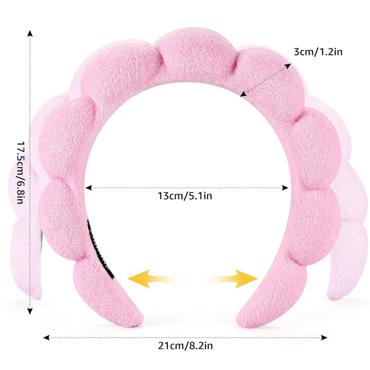 Spa Headbands for Washing Face or Facial, Set of 2 Skincare Headbands, Terry Cloth Headband Wash Combo Pack - Puffy Makeup Washing, Mask, Skin Treatment (Black & Pink)
