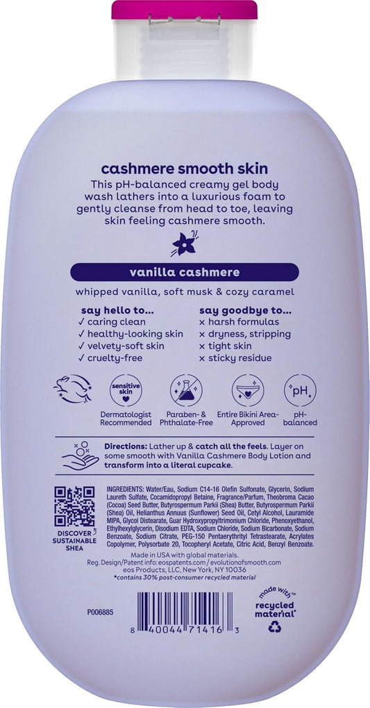 eos Body Wash, Vanilla, Moisturizing Creamy Gel Formula with Shea Butter, Glycerin, Vitamin E, pH Balanced, Sensitive Skin, Vegan, 16 fl oz