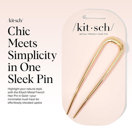 Kitsch French Hair Pins for Women – Elegant & Durable Metal Hair Fork for Updos, Chignon, Bun & Twist Hairstyles, Secure Hold All Day, Comfortable Fit | Ideal Gifts for Women- Gold, 1pc