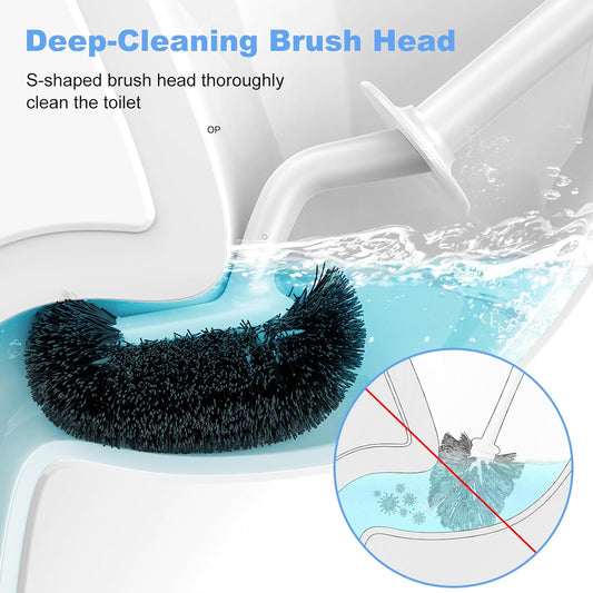 HAMITOR Toilet Bowl Brush Holder Set: Curved Design with Holder for Deep Cleaning Under Rim - Compact Hidden Scrubber for Small Space - Modern RV Bathroom Accessories - White