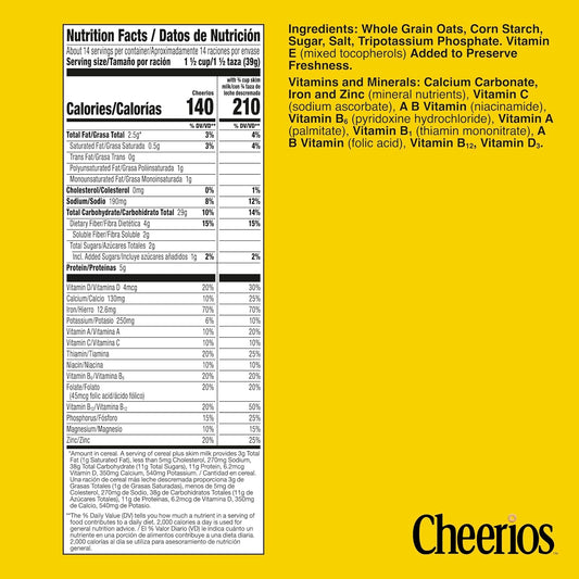 Cheerios Cereal, Limited Edition Heart Shapes, Affirmations Box, Heart Healthy, Gluten Free, Giant Size, 20 oz