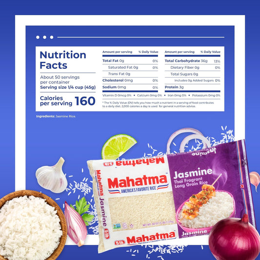 Mahatma Jasmine Rice, 80-Ounce Bag of Rice, Thai, Indian, or Cambodian Fragrant Flavored Rice, Stovetop or Microwave