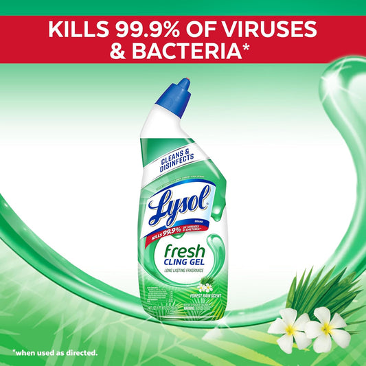 Lysol Toilet Bowl Cleaner Gel, For Cleaning and Disinfecting, Stain Removal, Forest Rain Scent, 24oz (Pack of 2)