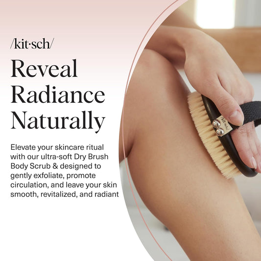 Kitsch Dry Brushing Body Brush for Lymphatic Drainage- Soft Bristles - Reduces Cellulites, Removes Dry Skin and Improves Blood Circulation, Body Exfoliator Scrubber for Glowing Skin, Sauna Accessories
