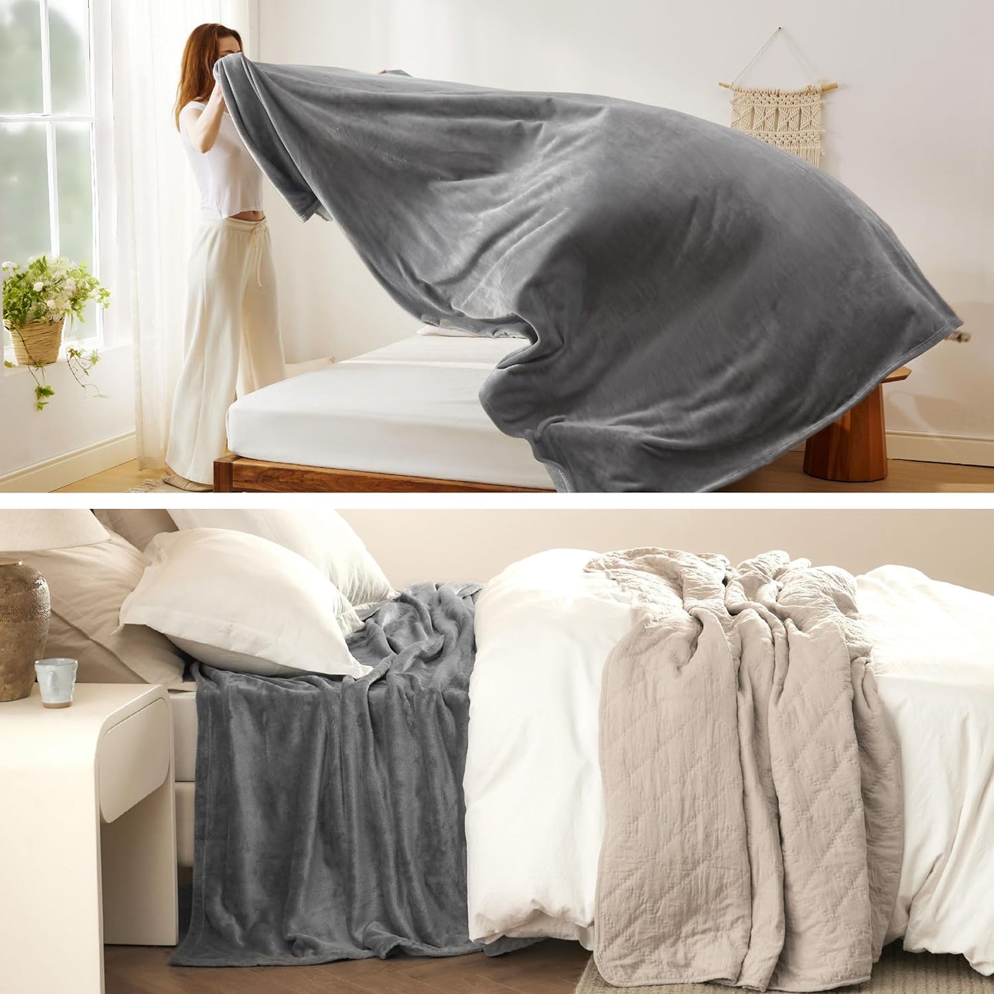 Bedsure GentleSoft Fleece Bed Blankets Queen Size Grey - Soft Warm Winter Blanket Lightweight Cozy Luxury Microfiber, Room Home Decor Decorations Gifts for Women and Men, 90x90 inches