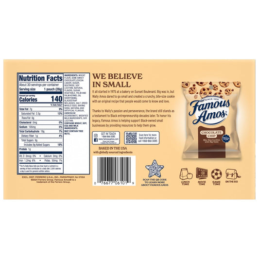 Famous Amos Original Recipe Chocolate Chip Bite-Size Cookies, 30 Pack Box, 30 oz