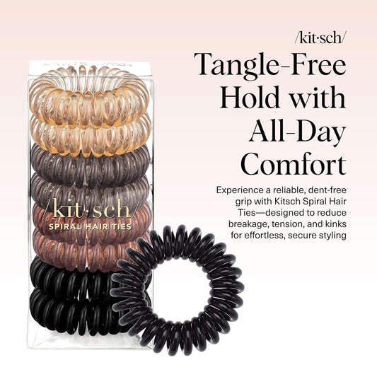 Kitsch Spiral Hair Ties for Women – Hair Ties No Damage, Ponytail Holders for Thick and Thin Hair – Creaseless and Dent-Free Coil, Phone Cord Style | Ideal Gifts for Women - 8pc Set, Brunette