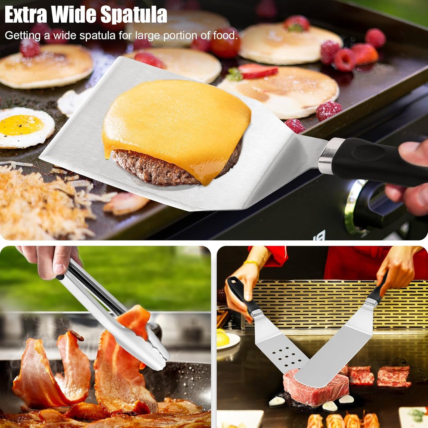 27pcs Griddle Accessories Kit for Blackstone, Professional Hibachi Flat Top Grill Tools, Enlarged Spatula Gift Set with Basting Cover,Burger Press Patty Maker for Outdoor BBQ Teppanyaki
