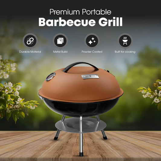 GasOne CG-14T – 14-inch Portable Barbecue Grill with 3-Point Locking Lid for Heat Preservation – Dual Venting System – Small Charcoal Grill for Backyard, Camping, Boat