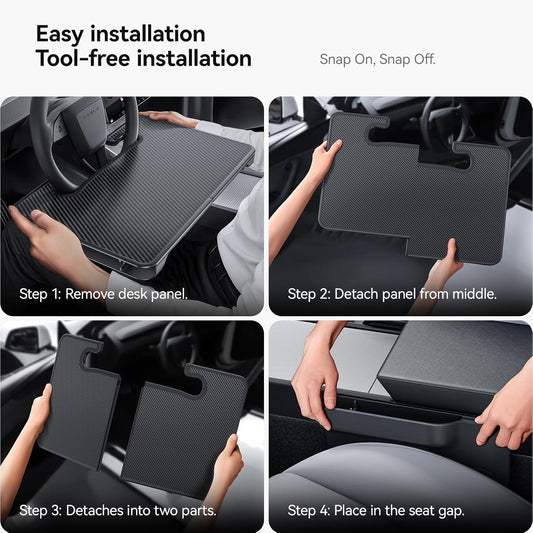 YONZEE 2-in-1 Car Steering Wheel Desk Tray & Car Seat Gap Filler Organizer – Foldable Carbon Fiber Look Table for Laptop, Eating Food, Writing – Multipurpose Travel Car Accessories