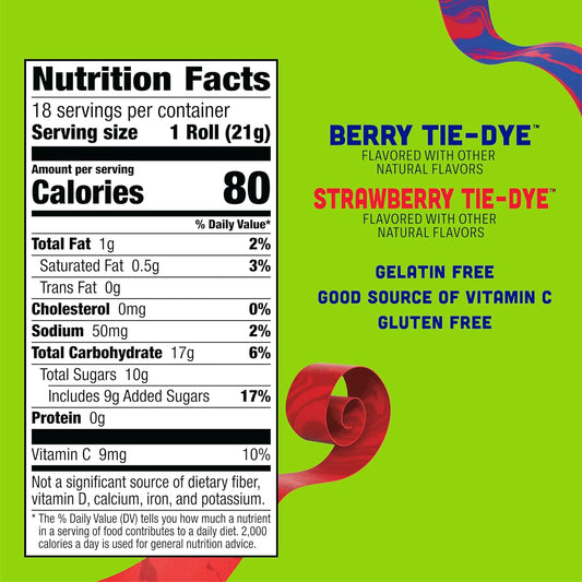 Fruit By The Foot Fruit Flavored Snacks, Valentine's Day, Berry Tie-Dye and Strawberry Tie-Dye, 18 Rolls, 13.5 oz