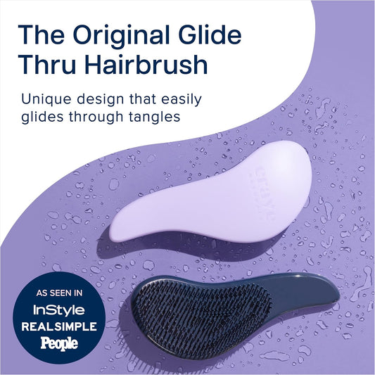 Crave Naturals Glide Thru Hair Brush - Detangler Brush for Curly, Straight, Wet or Dry Hair - Gentle Detangling Brushes for Adults, Kids, Toddlers - Hair Accessories for Women, 7.5x3 - Purple