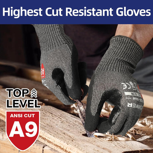 Schwer ProGuard Highest Level Cut Resistant Work Gloves PR3326 for Extreme Protection,ANSI A9 Cut Gloves with Reinforced Thumb, Non Slip, Breathable, Durable, Touch-screen, Non PFAS, Black 1 Pair(L)