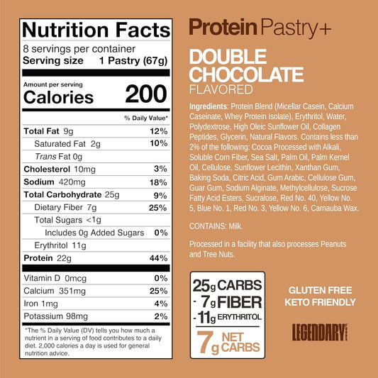 Legendary Foods 22g Protein Pastry 0g Added Sugar, Low Carb, Gluten Conscious, Keto Snack, Ideal for Glucose Management, Includes Whey Protein Isolate, 8 Pack Double Chocolate