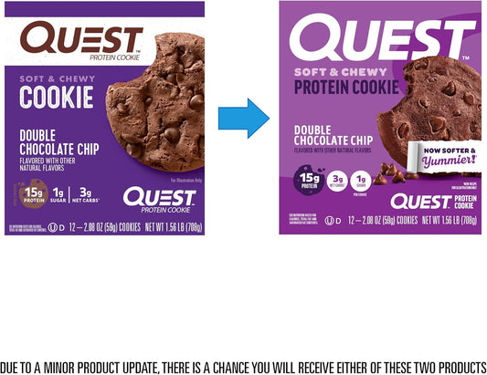 Quest Soft & Chewy Protein Cookie - 15g Protein - Double Chocolate Chip (12 Cookies)