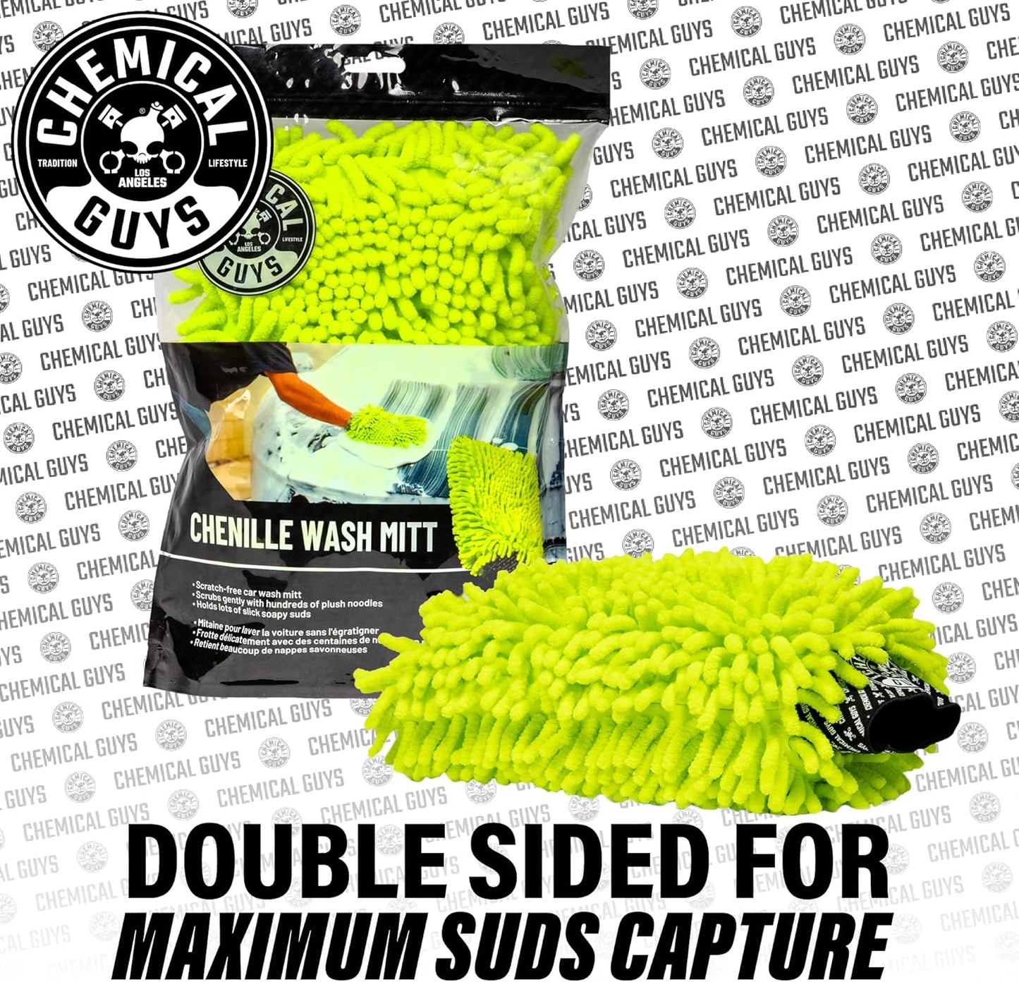 Chemical Guys Chenille Premium Scratch-Free Microfiber Wash Mitt for Car Washing - 2 Pack, Lime Green, Ultra-Soft Car Wash Gloves, Swirl-Free Finish, Safe for Trucks, SUVs, Motorcycles, and More