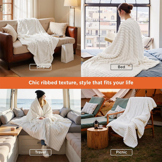 Bedsure GentleSoft White Throw Blanket for Couch - Cozy Blanket for Women, Cute Fleece Throw for Girls, Birthday Gifts for Women Men Teen, Room Home Boho Decor, Off White, 50x60 Inches