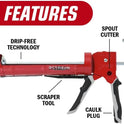 Newborn Octogun 930-GTD Drip-Free Caulking Gun - Gator Trigger Grip | Fits 1/10 Gallon Cartridge |10:1 Thrust Ratio | Smooth Hex Rod Cradle with Built-in Smoother Tool | Scraper & Plug Included