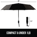 GORILLA GRIP Strong Windproof Stick Compact Umbrella for Rain, One-Click Automatic Open and Close, Durable Quick Dry Waterproof Material, Lightweight and Portable, Travel Size Fits Backpack, Black