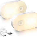 Lyridz Rechargeable Battery Night Light with Motion Sensor, Portable Mini Warm White LED Stick-on Closet Light, Adjustable Brightness for Bathroom, Bedroom, Kitchen, Cabinet, Stairs, Hallway, 2-Pack