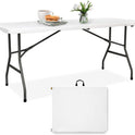 Folding Table 6FT HDPE 6 Foot Foldable Table Portable Banquet Surface Fold-in-Half Desk Utility for Working Meeting Parties, Picnic, Camping, Weddings, Catering, Garden Dining-White