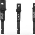 LEXIVON Impact Grade Socket Adapter Set, 3" Extension Bit With Holder | 3-Piece 1/4", 3/8", and 1/2" Drive, Adapt Your Power Drill To High Torque Impact Wrench (LX-101)