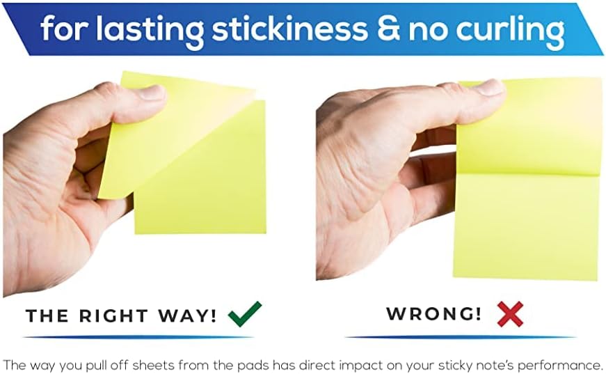 Sticky Notes 3x3 Inch, 6 Bright Color Sticky Pads, 100 Sheets Each, Super Sticky Notes with Strong Adhesive Office Supplies for Desk, School & Daily Planning