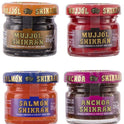 Eurocaviar - Shikran - Sampler pack: 4 x 0.88 oz Mullet Roe Black Caviar Pearls + Mullet Roe Red Caviar Pearls + Smoked Salmon Caviar Pearls + Anchovies Caviar Pearls [Premium Caviar Alternative]