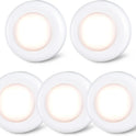 STAR-SPANGLED Push Tap Light, 2.8” Mini Night Touch LED Puck Lamp, Portable Under Cabinet Lighting AAA Battery Operated Powered, DIY Stick On Lights for Closet, Counter, Kitchen, Warm White, 5 Pack