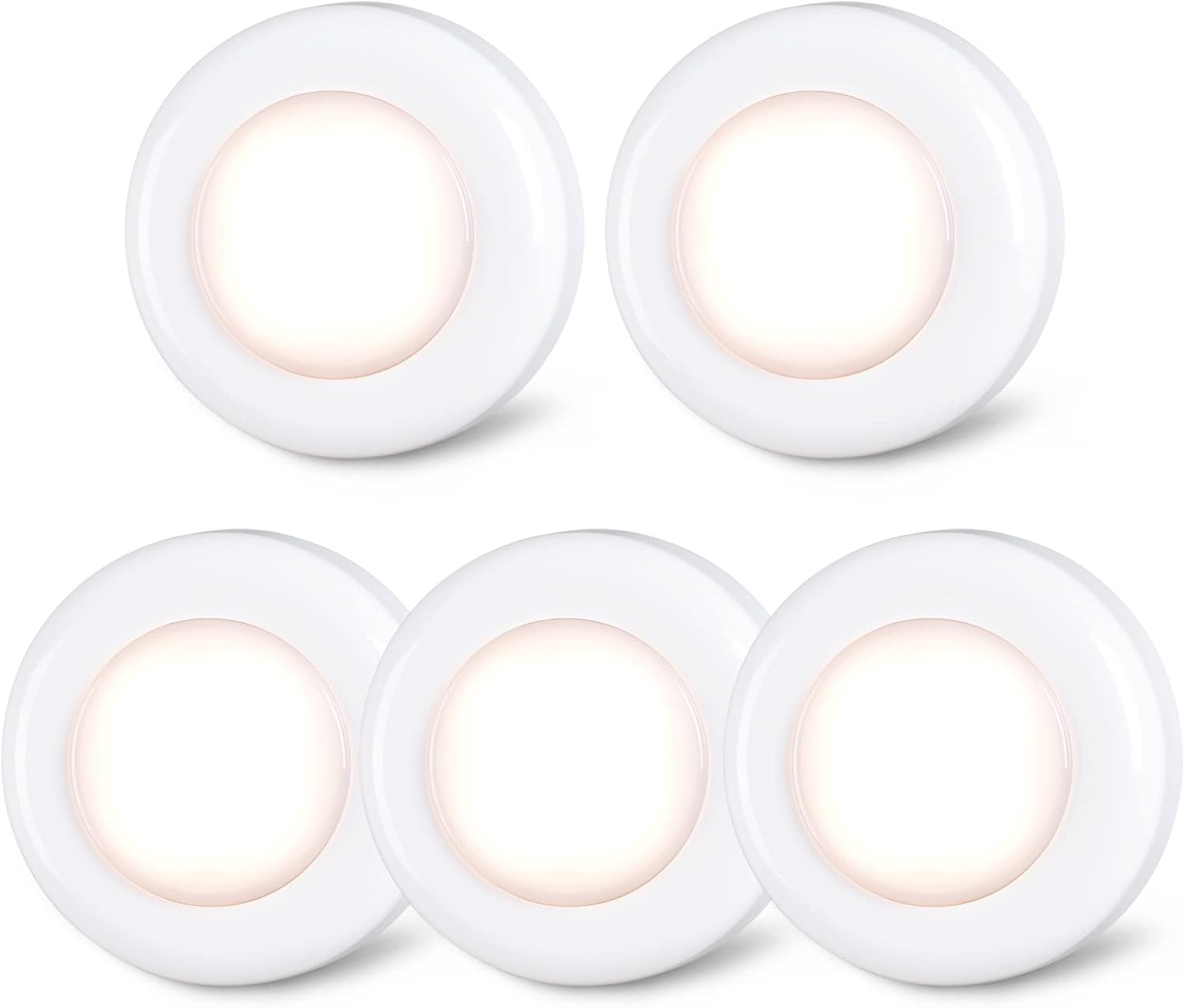 STAR-SPANGLED Push Tap Light, 2.8” Mini Night Touch LED Puck Lamp, Portable Under Cabinet Lighting AAA Battery Operated Powered, DIY Stick On Lights for Closet, Counter, Kitchen, Warm White, 5 Pack