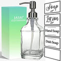 JASAI Antique Design Soap Dispenser with Rust Proof 304 Stainless Steel Pump, Refillable Glass Soap Dispenser with 10Pcs Clear Stickers, Premium Kitchen & Bathroom Soap Dispenser