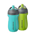 Tommee Tippee Insulated 9oz Sporty Spout Toddler Water Bottle, No Spill, Sippy Cups for Toddlers 1-3, Two-Piece Valve Helps Stop Spills, Green & Teal, BPA Free, Pack of 2