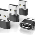 Elebase USB to USB C Adapter for iPhone 17 4Pack,USBC Female to A Male Car Charger Adapter,Type C Converter Apple 16 Pro Max 15 14 Plus,iWatch Watch 11 10 Se Ultra 3,iPad Air,Samsung Galaxy S25,Black