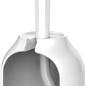 HAMITOR Toilet Bowl Brush Holder Set: Bathroom Deep Cleaning Toilet Cleaner Scrubber Under Rim with Curved Bristle for Dead Corner Clean - Hidden Rv Toilet Decorative Accessories with Caddy- White