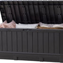 Keter Kentwood 92 Gallon Resin Deck Box-Organization and Storage for Patio Furniture Outdoor Cushions, Throw Pillows, Garden Tools and Pool Floats, Dark Grey