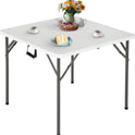 FDW 34" Folding Card Table Plastic Table Portable Square Height Dining Table Perfect for Party and Parties Backyard Events, White