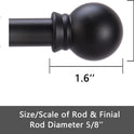 Curtain Rods for windows 32-48 inch, 5/8 inch Decorative Curtain Rod Set, Matte Black Splicing Heavy Duty Metal Curtain Rod with Brackets