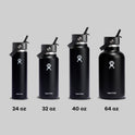 Hydro Flask Water Bottle - Insulated Stainless Steel - Wide Straw Lid, Non Spill, Leakproof in 32 Oz Black