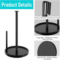 Paper Towel Holder Countertop, Standing Paper Roll Holder with Anti Slip Weighted Base, Stainless Steel Freestanding Paper Towel Holder for Kitchen, Black
