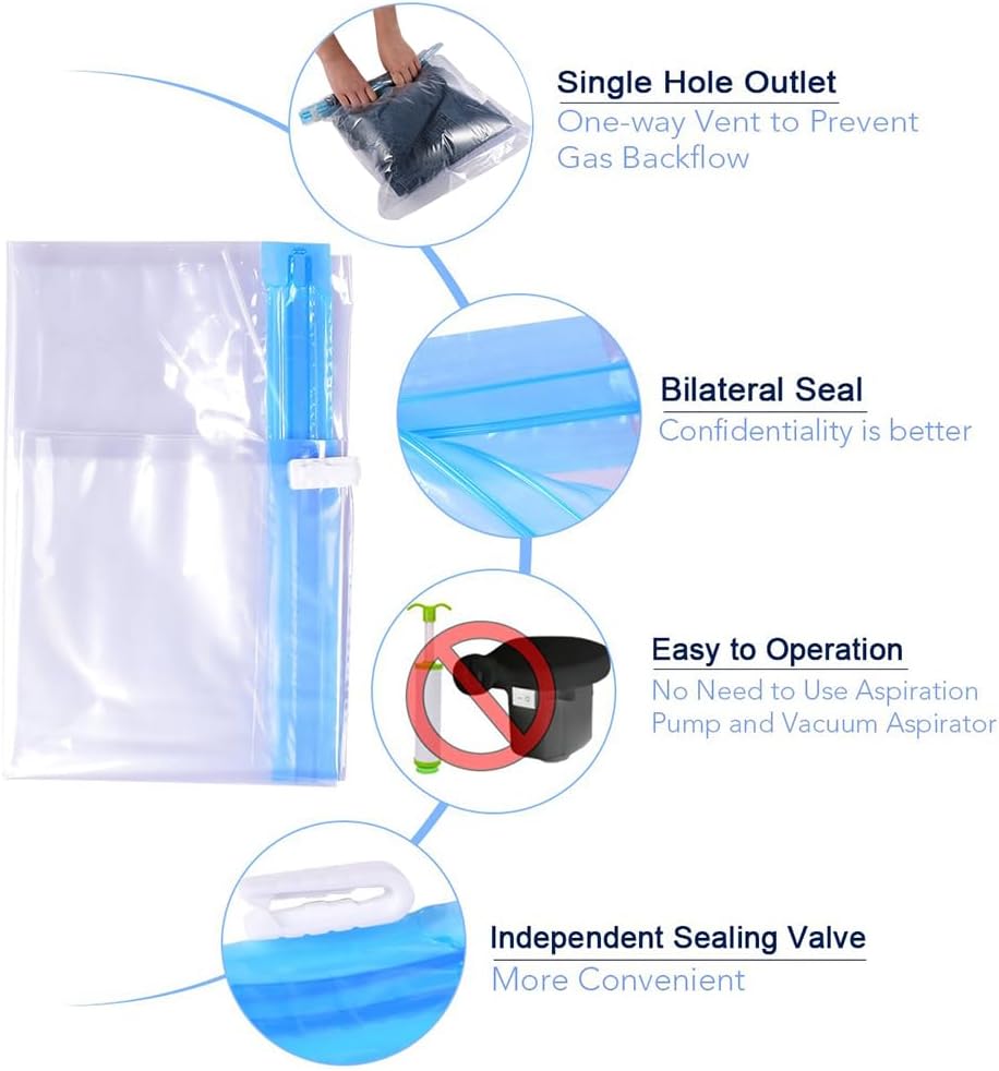 Compression Bags - Travel Essentials 12 Pack Space Saver No Vacuum or Pump Needed Storage Accessorie and Home Packing Organizers (transparent)