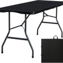 Folding Table 6ft Portable Heavy Duty Plastic Fold-in-Half 6 Foot Foldable Table Utility Dining Indoor Outdoor with Carrying Handle for Camping Picnic and Party, Black