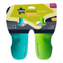 Tommee Tippee Insulated 9oz Sporty Spout Toddler Water Bottle, No Spill, Sippy Cups for Toddlers 1-3, Two-Piece Valve Helps Stop Spills, Green & Teal, BPA Free, Pack of 2