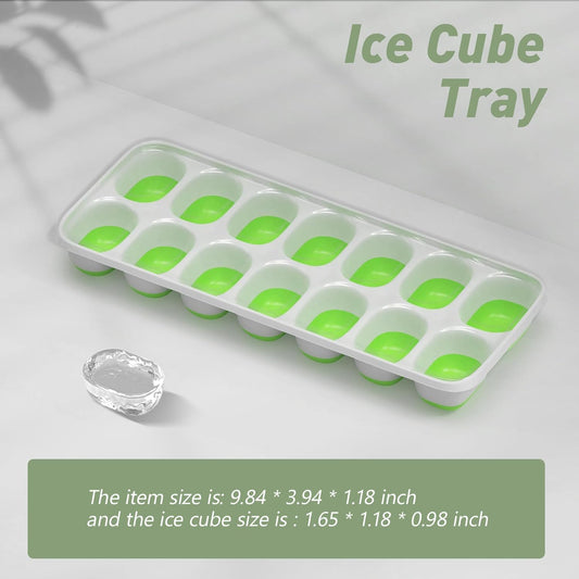 Ice Cube Tray with Lid, 2 Packs 28 Cubes Durable Stackable Ice Cube Trays for Freezer with Removable Lids, Easy-Release Plastic & Silicone Ice Tray for Cocktail, Coffee