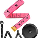 iBayam 2 Pack Tape Measure Measuring Tape for Body Fabric Sewing Tailor Cloth Knitting Vinyl Home Craft Measurements, 60-Inch Soft Fashion Pink & Retractable Black Double Scales Rulers for Body Weight